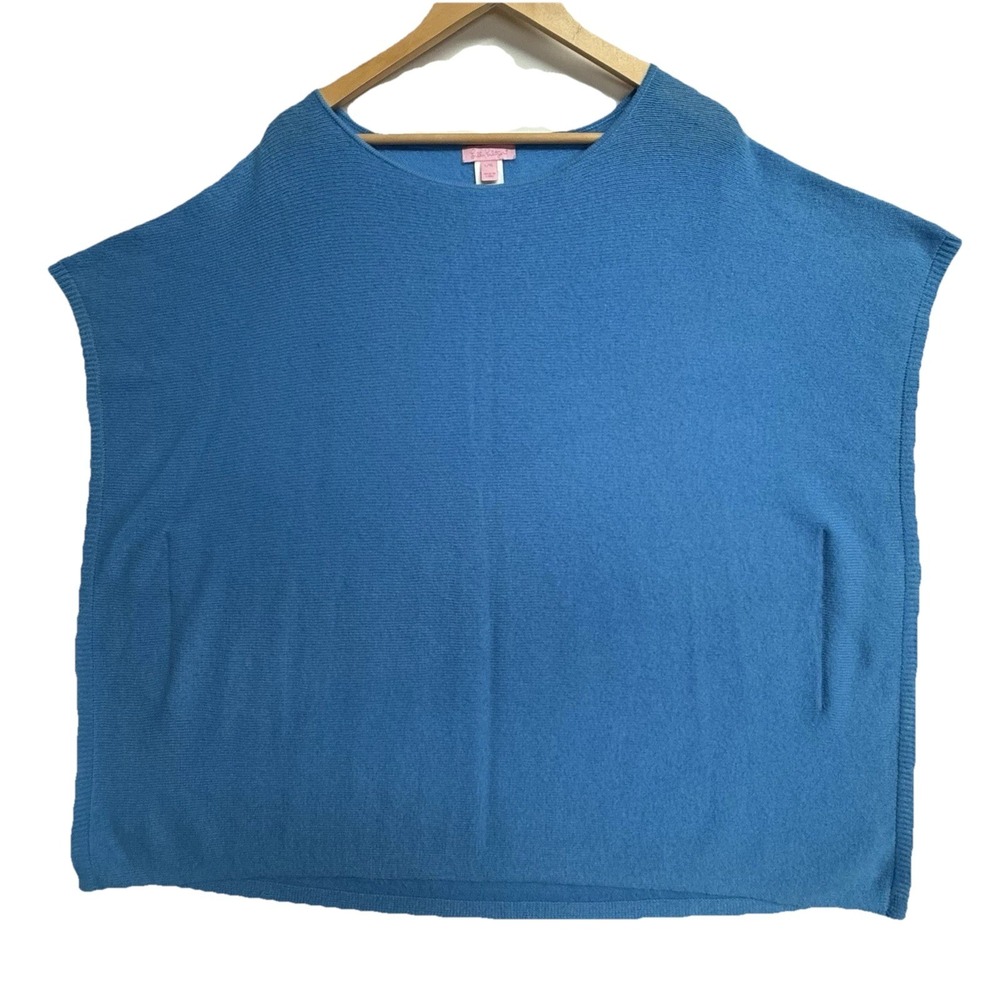 Lilly Pulitzer 100% Cashmere Sweater L/XL Blue Oversized Dolman Batwing Luxe